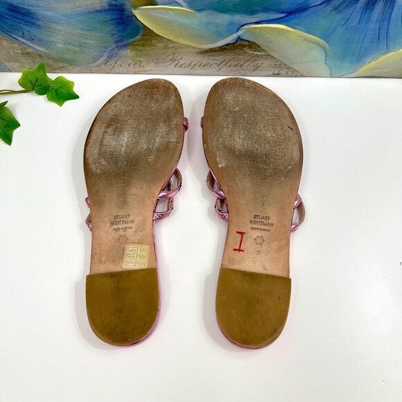 Stuart Weitzman Pink Metallic Leonita Slide Sandals Size 7 - Picture 6 of 7